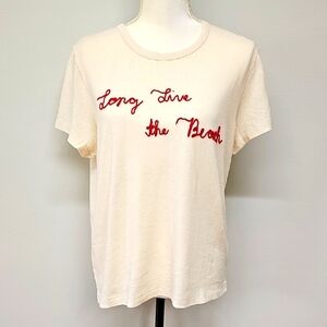 Madewell Cream Tee, Reads LONG LIVE THE BEACH in red Cotton Sz Large